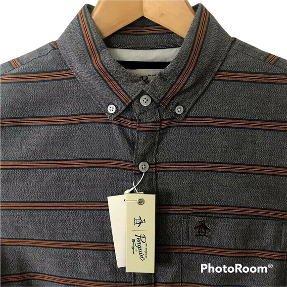 Penguin Mens Shirt Horizontal Stripe Size Small Button Down 100% Cotton $89 - Picture 1 of 6